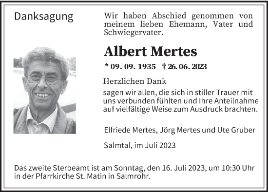 Todesanzeige von Albert Mertes von trierischer_volksfreund