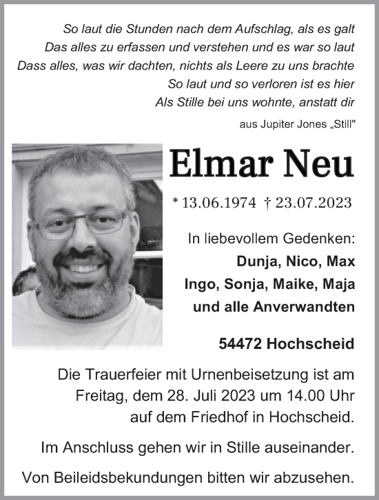 Todesanzeige von Elmar Neu von trierischer_volksfreund
