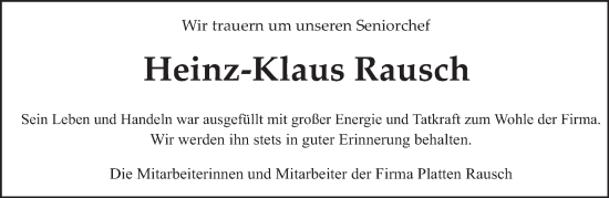 Todesanzeige von Heinz-Klaus Rausch von trierischer_volksfreund