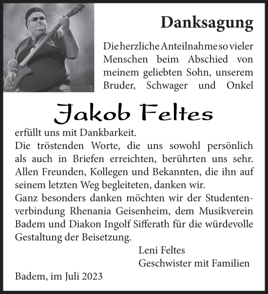 Todesanzeige von Jakob Feltes von trierischer_volksfreund