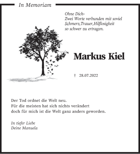 Todesanzeige von Markus Kiel von trierischer_volksfreund