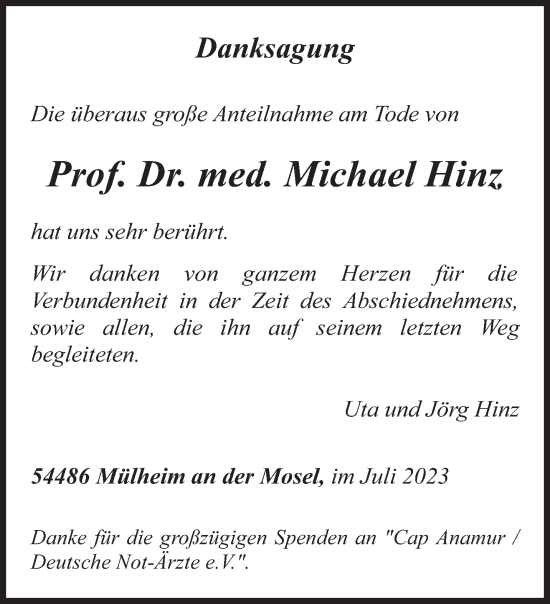 Todesanzeige von Michael Hinz von trierischer_volksfreund