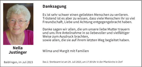 Todesanzeige von Nella Justinger von trierischer_volksfreund