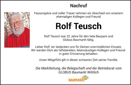 Todesanzeige von Rolf Teusch von trierischer_volksfreund