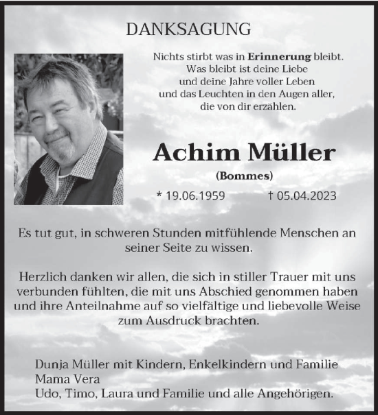 Todesanzeige von Achim Müller von trierischer_volksfreund