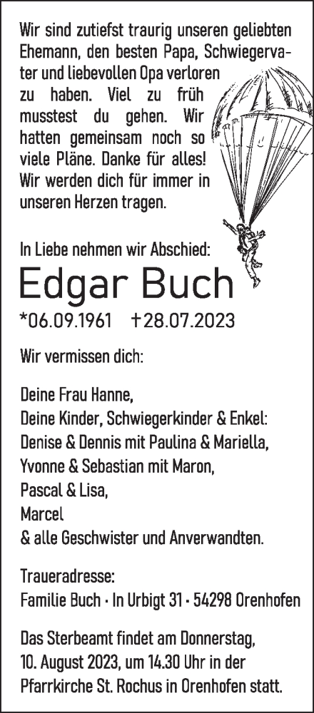 Todesanzeige von Edgar Buch von trierischer_volksfreund