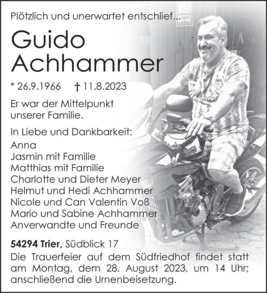 Todesanzeige von Guido Achhammer von trierischer_volksfreund