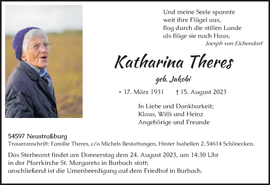 Todesanzeige von Katharina Theres von trierischer_volksfreund