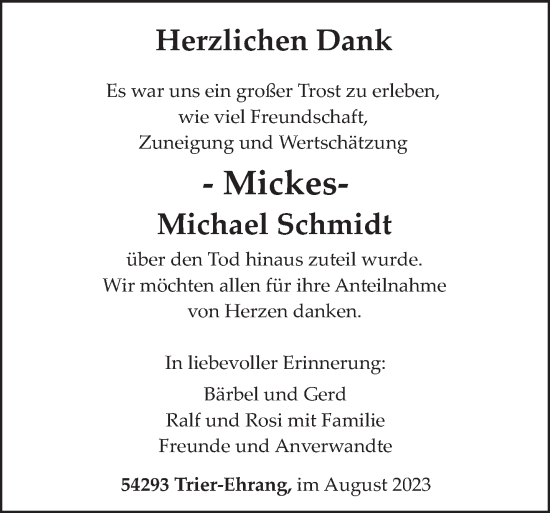 Todesanzeige von Michael Schmidt von trierischer_volksfreund