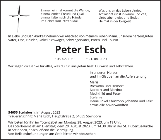 Todesanzeige von Peter Esch von trierischer_volksfreund