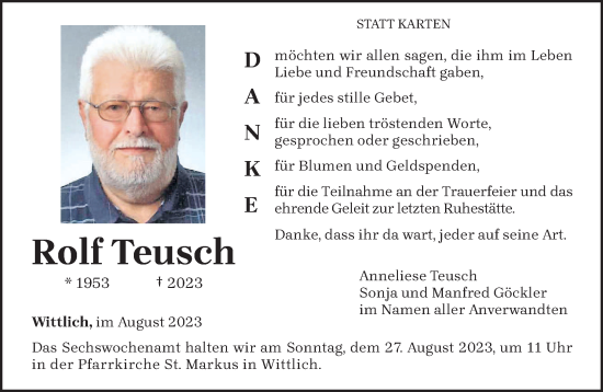 Todesanzeige von Rolf Teusch von trierischer_volksfreund