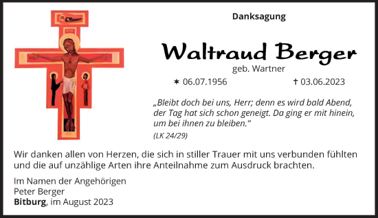 Todesanzeige von Waltraud Berger von trierischer_volksfreund