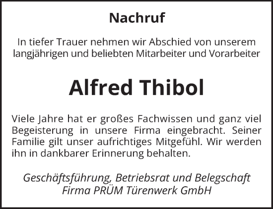 Todesanzeige von Alfred Thibol von trierischer_volksfreund