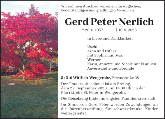 Todesanzeige von Gerd Peter Nerlich von trierischer_volksfreund