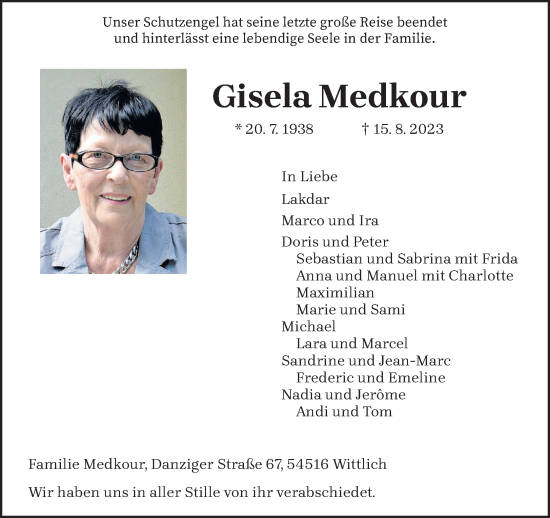 Todesanzeige von Gisela Medkour von trierischer_volksfreund