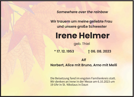 Todesanzeige von Irene Helmer von trierischer_volksfreund