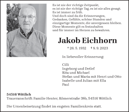 Todesanzeige von Jakob Eichhorn von trierischer_volksfreund