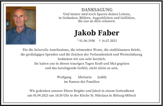 Todesanzeige von Jakob Faber von trierischer_volksfreund