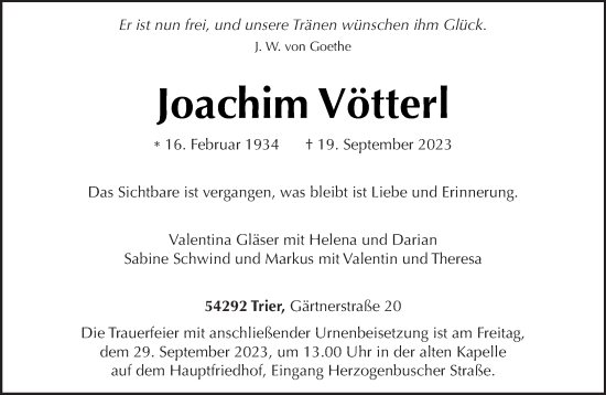 Todesanzeige von Joachim Vötterl von trierischer_volksfreund
