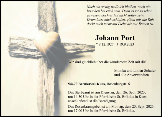 Todesanzeige von Johann Port von trierischer_volksfreund