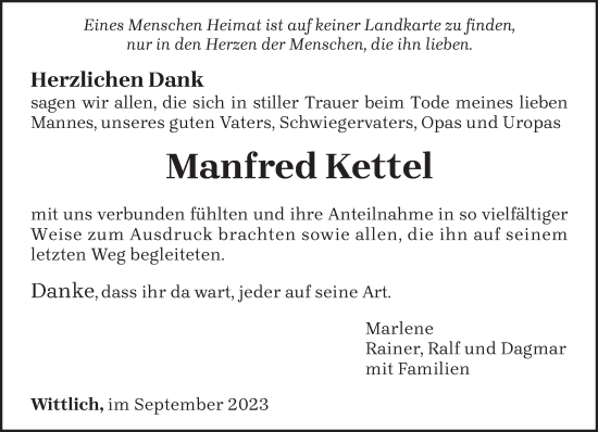 Todesanzeige von Manfred Kettel von trierischer_volksfreund