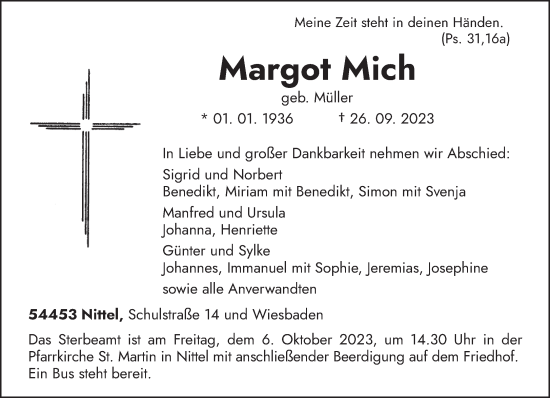 Todesanzeige von Margot Mich von trierischer_volksfreund
