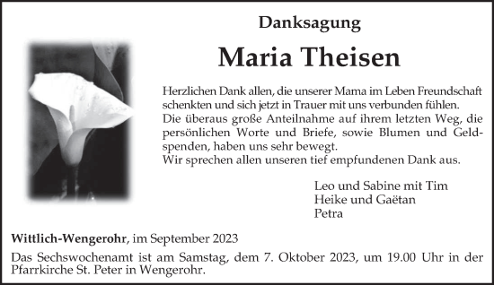 Todesanzeige von Maria Theisen von trierischer_volksfreund