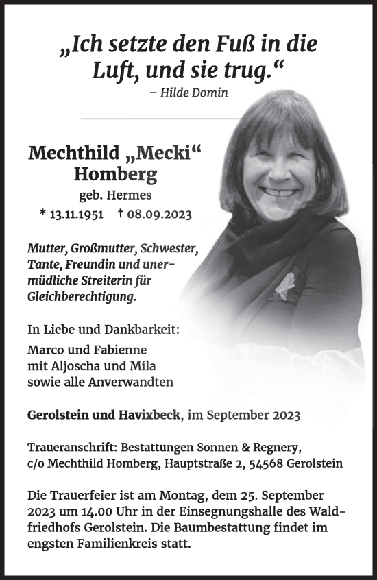 Todesanzeige von Mechthild Homberg von trierischer_volksfreund