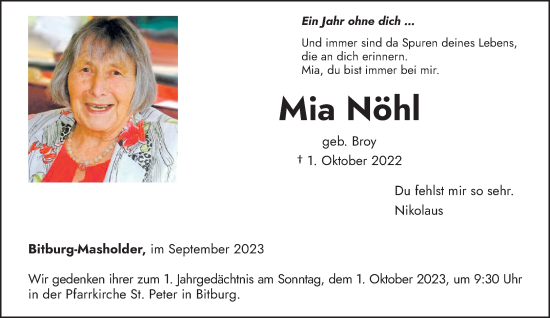 Todesanzeige von Mia Nöhl Nöhl von trierischer_volksfreund