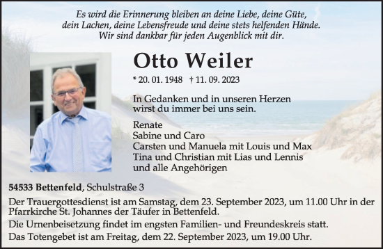 Todesanzeige von Otto Weiler von trierischer_volksfreund