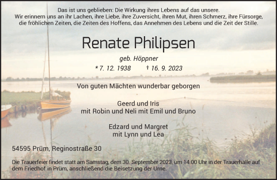Todesanzeige von Renate Philipsen von trierischer_volksfreund