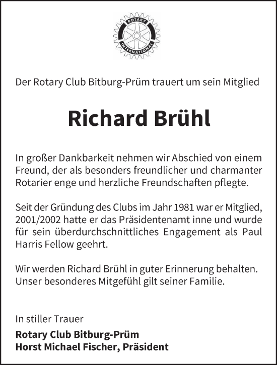 Todesanzeige von Richard Brühl von trierischer_volksfreund