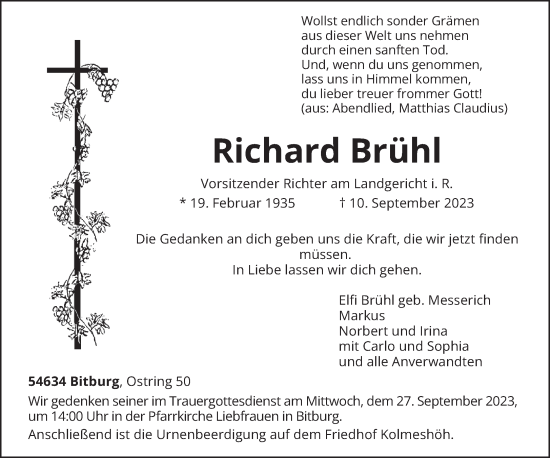 Todesanzeige von Richard Brühl von trierischer_volksfreund