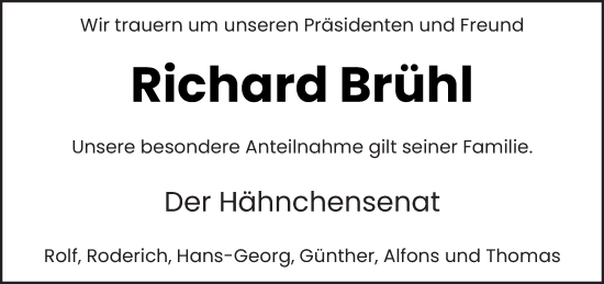 Todesanzeige von Richard Brühl von trierischer_volksfreund