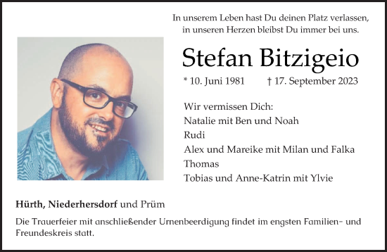 Todesanzeige von Stefan Bitzigeio von trierischer_volksfreund