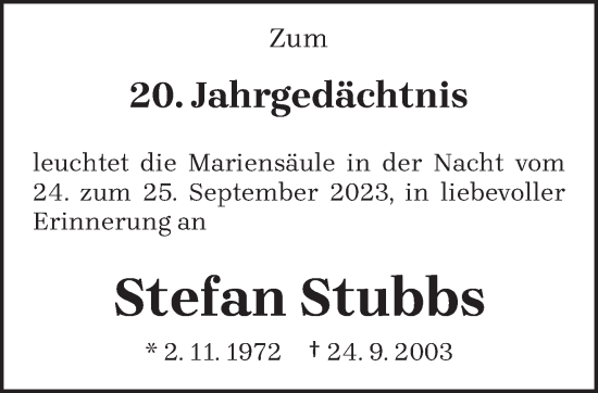 Todesanzeige von Stefan Stubbs von trierischer_volksfreund