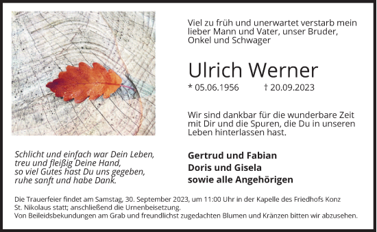 Todesanzeige von Ulrich Werner von trierischer_volksfreund