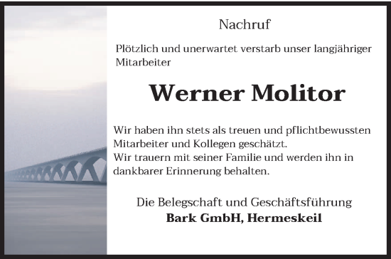 Todesanzeige von Werner Molitor von trierischer_volksfreund