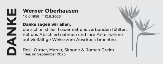 Todesanzeige von Werner Oberhausen von trierischer_volksfreund