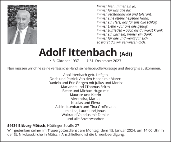 Todesanzeige von Adolf Ittenbach von trierischer_volksfreund