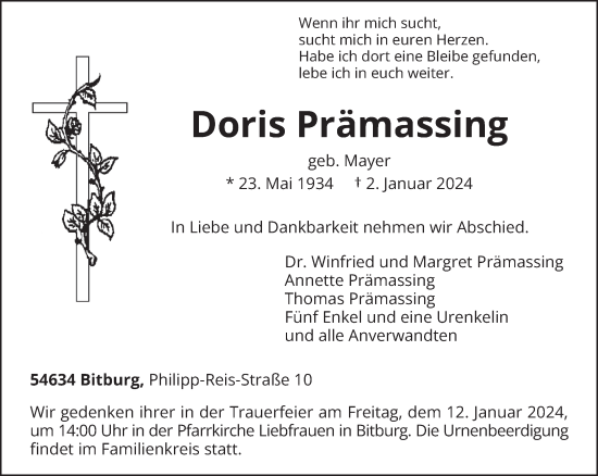 Todesanzeige von Doris Prämassing von trierischer_volksfreund