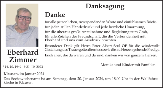 Todesanzeige von Eberhard Zimmer von trierischer_volksfreund