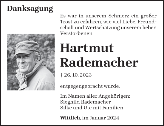 Todesanzeige von Hartmut Rademacher von trierischer_volksfreund