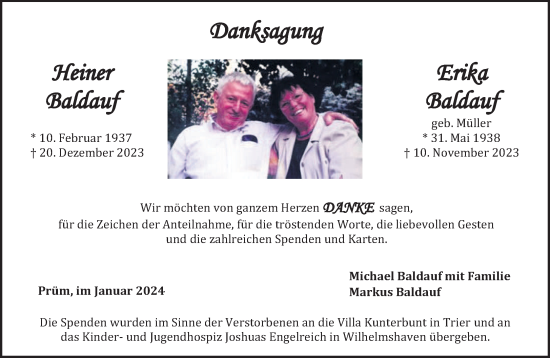 Todesanzeige von Heiner und Erika Baldauf von trierischer_volksfreund