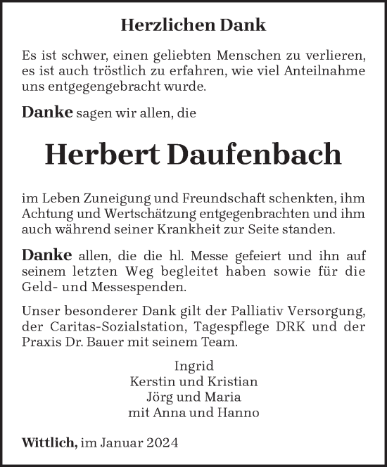 Todesanzeige von Herbert Daufenbach von trierischer_volksfreund