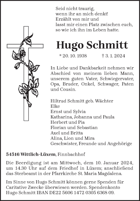 Todesanzeige von Hugo Schmitt von trierischer_volksfreund