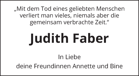 Todesanzeige von Judith Faber von trierischer_volksfreund