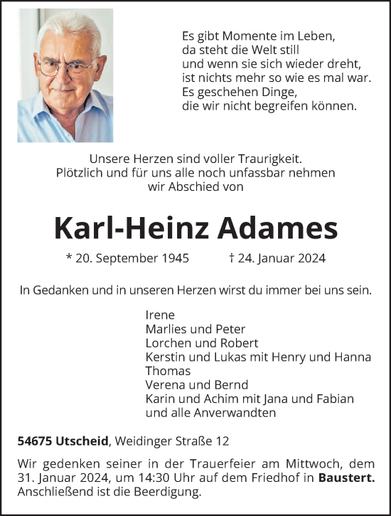 Todesanzeige von Karl-Heinz Adames von trierischer_volksfreund