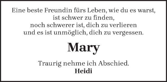 Todesanzeige von Mary  von trierischer_volksfreund