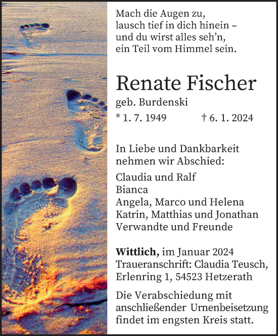 Todesanzeige von Renate Fischer von trierischer_volksfreund